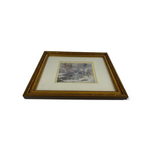 Framed Winter Landscape Painting Print in Gold Ornate Frame - Picture 6 of 6